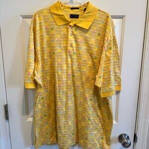 COMO Sport Polo Shirt Men XL Yellow Geometric Short Sleeve Cotton Italy